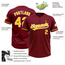 Load image into Gallery viewer, Custom Crimson Yellow-White Two-Button Unisex Softball Jersey