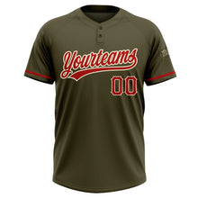 Load image into Gallery viewer, Custom Olive Red-Cream Salute To Service Two-Button Unisex Softball Jersey