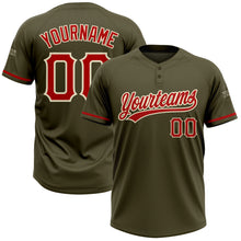 Load image into Gallery viewer, Custom Olive Red-Cream Salute To Service Two-Button Unisex Softball Jersey