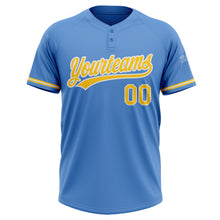Load image into Gallery viewer, Custom Powder Blue Yellow-White Two-Button Unisex Softball Jersey