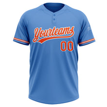 Load image into Gallery viewer, Custom Powder Blue Orange-White Two-Button Unisex Softball Jersey