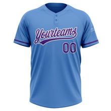 Load image into Gallery viewer, Custom Powder Blue Purple-White Two-Button Unisex Softball Jersey