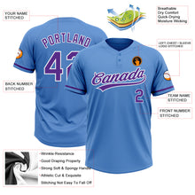 Load image into Gallery viewer, Custom Powder Blue Purple-White Two-Button Unisex Softball Jersey