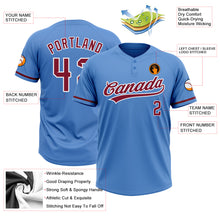 Load image into Gallery viewer, Custom Powder Blue Crimson-White Two-Button Unisex Softball Jersey