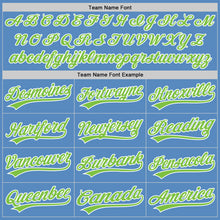 Load image into Gallery viewer, Custom Powder Blue Neon Green-White Two-Button Unisex Softball Jersey