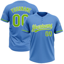 Load image into Gallery viewer, Custom Powder Blue Neon Green-White Two-Button Unisex Softball Jersey