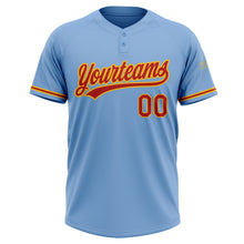Load image into Gallery viewer, Custom Light Blue Red-Gold Two-Button Unisex Softball Jersey