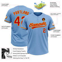 Load image into Gallery viewer, Custom Light Blue Red-Gold Two-Button Unisex Softball Jersey