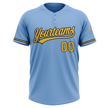 Load image into Gallery viewer, Custom Light Blue Yellow-Navy Two-Button Unisex Softball Jersey
