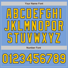 Load image into Gallery viewer, Custom Light Blue Yellow-Navy Two-Button Unisex Softball Jersey