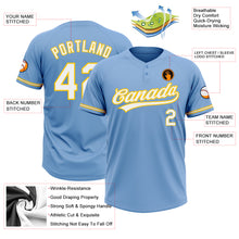 Load image into Gallery viewer, Custom Light Blue White-Yellow Two-Button Unisex Softball Jersey