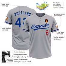 Load image into Gallery viewer, Custom Gray Royal-Red Two-Button Unisex Softball Jersey