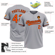 Load image into Gallery viewer, Custom Gray Orange-Black Two-Button Unisex Softball Jersey
