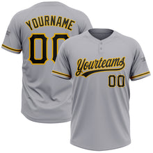 Load image into Gallery viewer, Custom Gray Black-Gold Two-Button Unisex Softball Jersey