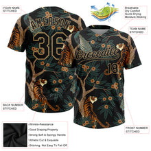 Load image into Gallery viewer, Custom Black Old Gold 3D Pattern Tiger And Peacock Two-Button Unisex Softball Jersey