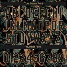 Load image into Gallery viewer, Custom Black Old Gold 3D Pattern Tiger And Peacock Two-Button Unisex Softball Jersey