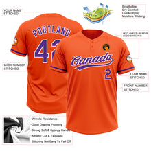 Load image into Gallery viewer, Custom Orange Purple-White Two-Button Unisex Softball Jersey