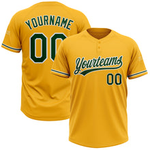 Load image into Gallery viewer, Custom Gold Green-White Two-Button Unisex Softball Jersey