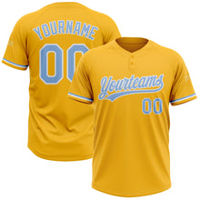Load image into Gallery viewer, Custom Gold Light Blue-White Two-Button Unisex Softball Jersey