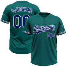 Load image into Gallery viewer, Custom Teal Royal-White Two-Button Unisex Softball Jersey