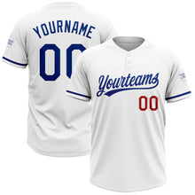 Load image into Gallery viewer, Custom White Royal-Red Two-Button Unisex Softball Jersey