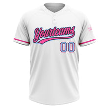 Load image into Gallery viewer, Custom White Light Blue Black-Pink Two-Button Unisex Softball Jersey