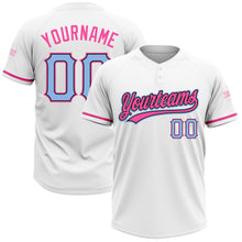 Load image into Gallery viewer, Custom White Light Blue Black-Pink Two-Button Unisex Softball Jersey