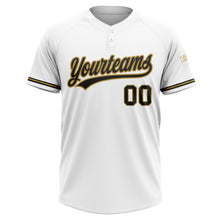 Load image into Gallery viewer, Custom White Black-Old Gold Two-Button Unisex Softball Jersey