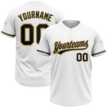 Load image into Gallery viewer, Custom White Black-Old Gold Two-Button Unisex Softball Jersey