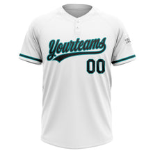 Load image into Gallery viewer, Custom White Black-Teal Two-Button Unisex Softball Jersey