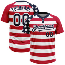 Load image into Gallery viewer, Custom White Navy-Red 3D American Flag Fashion Two-Button Unisex Softball Jersey