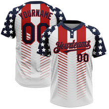 Load image into Gallery viewer, Custom White Navy-Red 3D American Flag Fashion Two-Button Unisex Softball Jersey