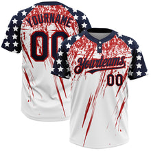 Load image into Gallery viewer, Custom White Navy-Red 3D American Flag Fashion Two-Button Unisex Softball Jersey