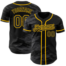 Load image into Gallery viewer, Custom Black Steel Gray Splash Ink Gold Authentic Baseball Jersey