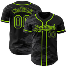 Load image into Gallery viewer, Custom Black Steel Gray Splash Ink Neon Green Authentic Baseball Jersey