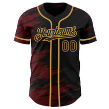 Load image into Gallery viewer, Custom Black Crimson Splash Ink Old Gold Authentic Baseball Jersey