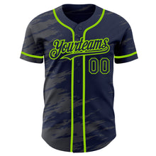Load image into Gallery viewer, Custom Navy Steel Gray Splash Ink Neon Green Authentic Baseball Jersey