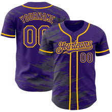 Load image into Gallery viewer, Custom Purple Steel Gray Splash Ink Gold Authentic Baseball Jersey