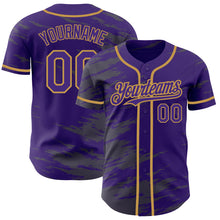 Load image into Gallery viewer, Custom Purple Steel Gray Splash Ink Old Gold Authentic Baseball Jersey