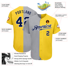 Load image into Gallery viewer, Custom Yellow Navy Gray-White Authentic Split Fashion Baseball Jersey