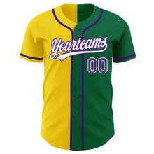 Load image into Gallery viewer, Custom Kelly Green Purple-Yellow Authentic Split Fashion Baseball Jersey