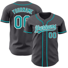Load image into Gallery viewer, Custom Steel Gray Teal-White Authentic Baseball Jersey