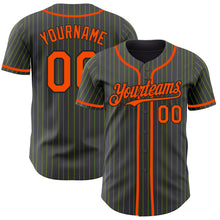 Load image into Gallery viewer, Custom Steel Gray Neon Green Pinstripe Orange-Black Authentic Baseball Jersey