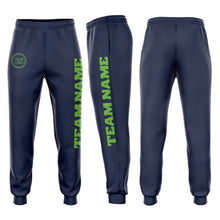 Load image into Gallery viewer, Custom Navy Neon Green Fleece Jogger Sweatpants