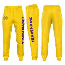 Load image into Gallery viewer, Custom Gold Purple Fleece Jogger Sweatpants