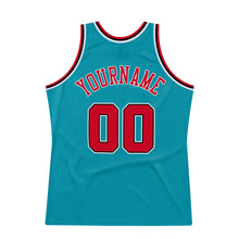 Load image into Gallery viewer, Custom Teal Red-Black Authentic Throwback Basketball Jersey