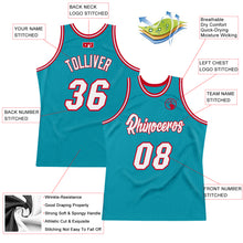 Load image into Gallery viewer, Custom Teal White-Red Authentic Throwback Basketball Jersey