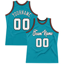 Load image into Gallery viewer, Custom Teal White-Orange Authentic Throwback Basketball Jersey