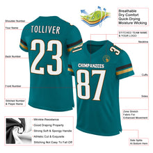 Load image into Gallery viewer, Custom Teal White-Old Gold Mesh Authentic Football Jersey
