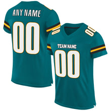 Load image into Gallery viewer, Custom Teal White-Gold Mesh Authentic Football Jersey